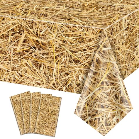 PRICES MAY VARY. Polyethylene (Pe) Package & Size: You will get 4pcs straw table covers, measuring approx. 51x86"/130x220cm, the farm theme tablecloth is sufficient quantity to meet most of your party table decoration. Quality Material: Made of durable and waterproof PE material. Besides, the smooth sturdy surface can effectively keep your tables from stains and scratches. Unique Farm Party Decorations - Our hay table cloths for parties are designed with farm hay element, they can be perfectly m Tractor Birthday Party Food, Hay Table, Western Party Decorations, Cowboy First Birthday, Cowboy Themed Birthday Party, Farm Party Decorations, Cowboy Theme Party, Wild West Party, Farm Theme Birthday