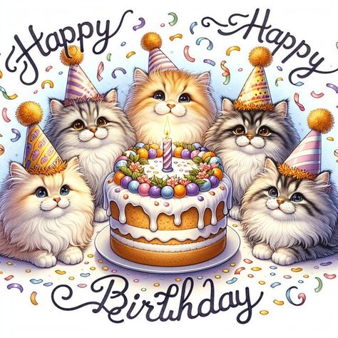 Happy Happy Birthday Pictures, Photos, and Images for Facebook, Tumblr, Pinterest, and Twitter Happy Birthday Cats Cute Greeting Card, Happy Birthday Wishes Vintage, Happy Birthday Cats Cute, Happy Birthday With Cats, Cats Birthday Party, Happy Birthday Cats, Birthday Background Wallpaper, Cat Birthday Wishes, Cat Happy Birthday