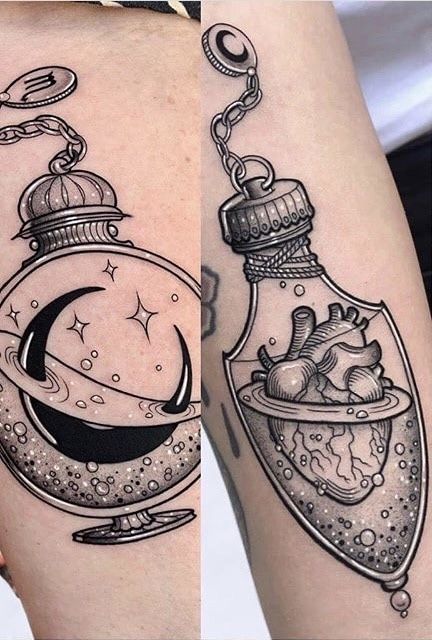 Brain In A Jar Tattoo, Witchy Mushroom Tattoo, Simple Line Work Tattoo Design, Loteria Tattoo Ideas, My Love Tattoo, Cryptid Tattoo, Tattoos With Roses, Potion Bottle Tattoo, Jar Tattoo