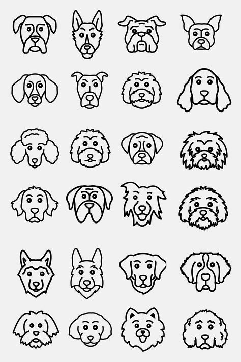 Cartoon Dog Face Drawing, Kawaii, Simple Dog Face Drawing, Cute Dog Face Drawing, Dog Faces Drawings, Cute Dog Doodles, Dog Face Outline, Cartoon Dog Face, Dog Doodles