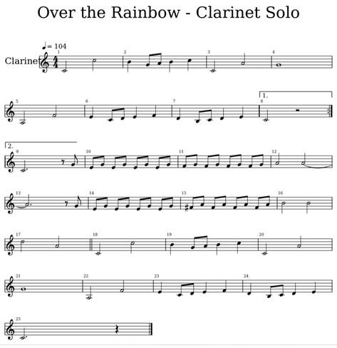 Clarinet Music Sheets Easy, Clarinet Disney Sheet Music, Somewhere Over The Rainbow Sheet Music, Percussion Sheet Music, Careless Whisper Clarinet, Clarinet Music Easy, Bb Instrument Sheet Music, Bb Sheet Music, Clarinet Easy Sheet Music