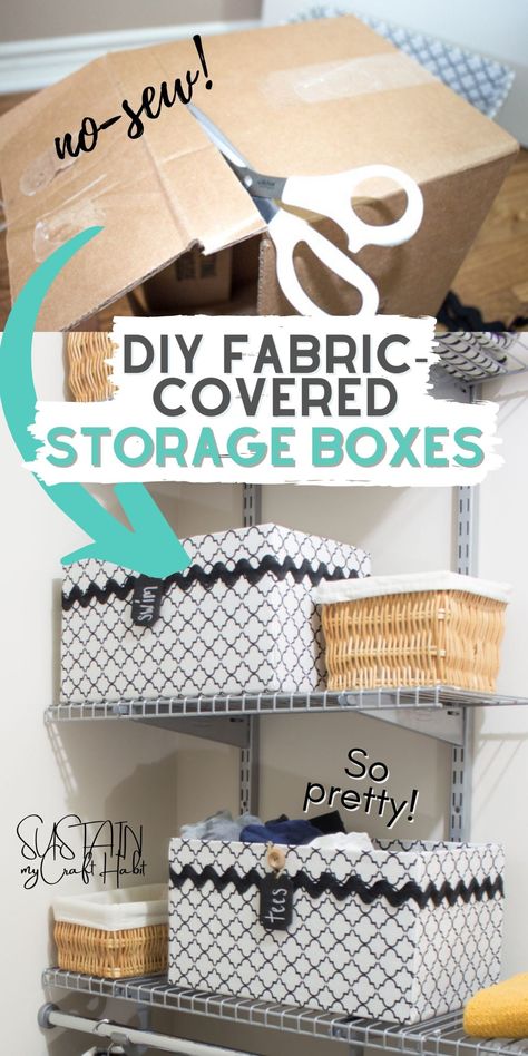 Fabric Boxes Diy, Cardboard Box Storage, Diy Storage Containers, Cardboard Box Diy, Storage Baskets Diy, Upcycled Cardboard, Decorating Ideas For Living Room, Fabric Covered Boxes, Cardboard Storage