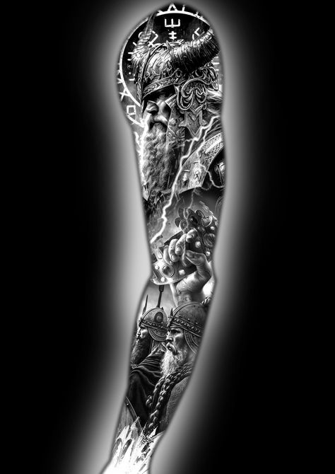 Viking Tattoo Full Sleeve, Norse Mythology Sleeve Tattoo, Vikings Tattoo Sleeve, Viking Tattoo Leg Sleeve, Viking Tattoo Leg, Viking Full Sleeve Tattoo, Sleeve Tattoos Viking, Viking Sleeve Tattoos, Odin Tattoo Design Norse Mythology