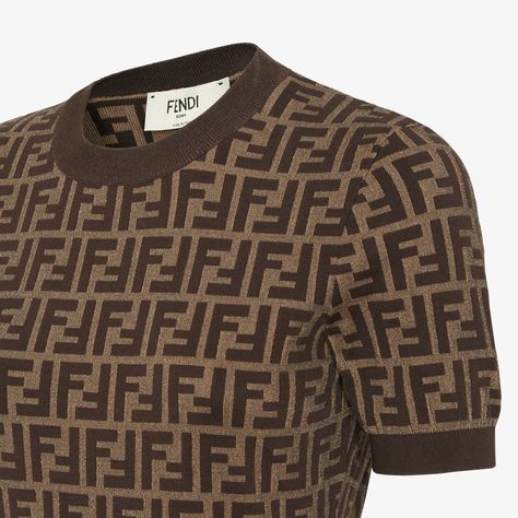 Sweater - Brown FF cotton sweater | Fendi Creative T Shirt Design, Slim Fit Sweater, Sweater Brown, Knitwear Dress, Brown Sweater, Beachwear For Women, Ski Wear, Cotton Knit, Cotton Sweater