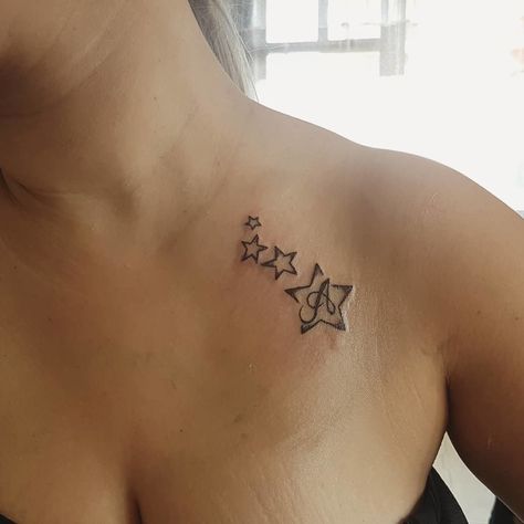 Serendipity Tattoo, Star Tattoo On Shoulder, Best Star Tattoos, Monogram Tattoo, Tattoo Diy, M Tattoos, Star Tattoo Designs, Black Girls With Tattoos, Star Tattoo