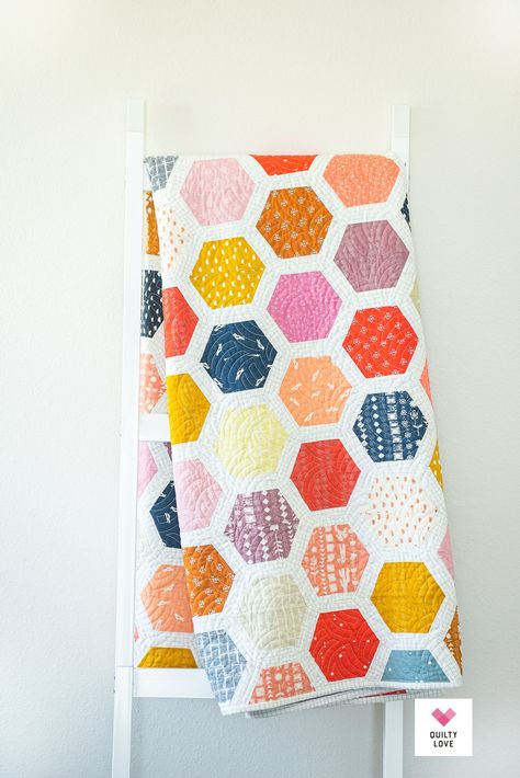 Patchwork, Madeleine, Framed Hexagon Quilt, Quilt As You Go Hexagon Quilt, Quilt Hexagon Pattern, Large Hexagon Quilt, Modern Hexie Quilts, Modern Hexagon Quilt, Two Step Quilt Pattern Free