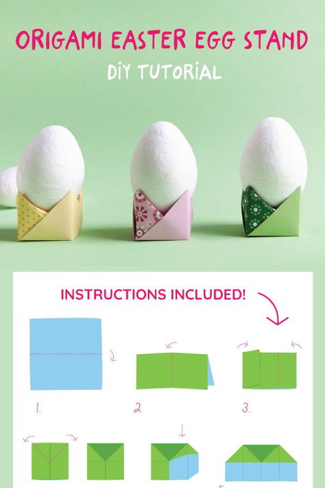 Browsing Pinterest for simple paper Easter decoration ideas you can make with kids? Learn how to make this colorful egg stands with a simple DIY tutorial. Folding instructions included! #yeswemadethis #eastercrafts #eggstand #easterdiy 3d Paper Egg Template, Egg Stand Diy, Easter Egg Holder Diy, Egg Holder Diy, Origami Egg, Easter Origami, Origami Packaging, Easter Egg Diy, Paper Craft Greeting Cards