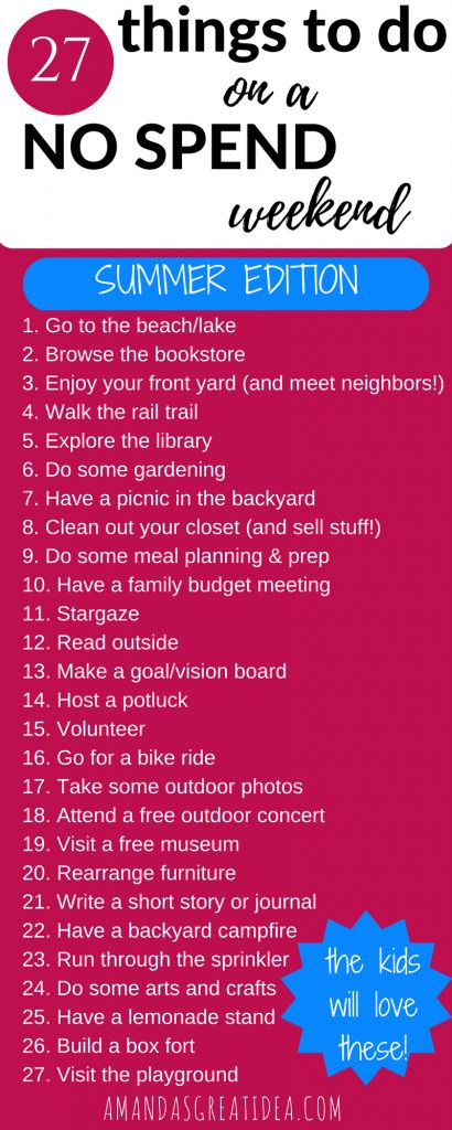 27 Things to do on a No Spend Summer Weekend Frugal Living Tips, Kat Diy, No Spend, Something Big, Family Night, Summer Activities For Kids, Free Activities, Free Things To Do, Free Things