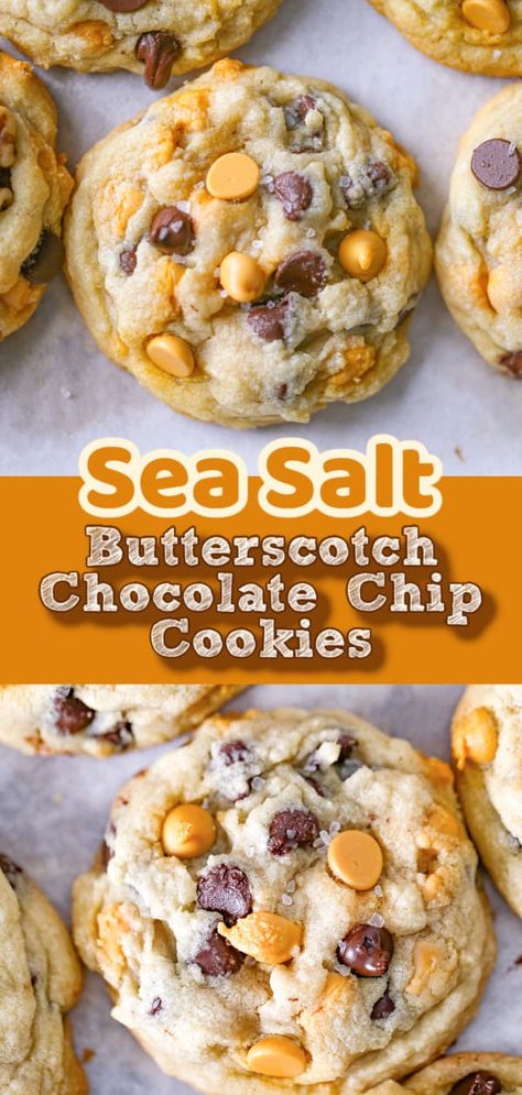 Best Ever Butterscotch Chocolate Chip Cookies Butterscotch Chocolate Chip Cookies, Cookies With Sea Salt, Butterscotch Recipes, Butterscotch Cookies, Baking Recipe, Cookie Bar Recipes, Lost 100 Pounds, Baking Sweets, Yummy Sweets