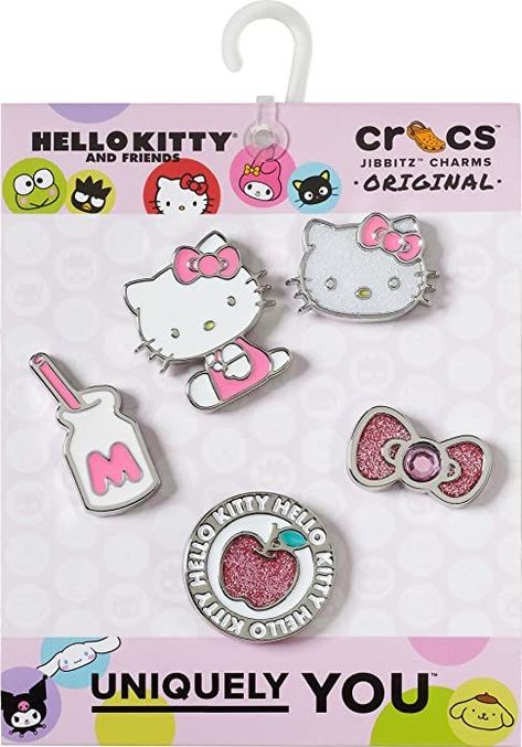 5-Pack Hello Kitty Crocs Charms: Say hello to your super cute Sanrio friends! Featuring Hello Kitty, Kuromi, My Melody, Cinnamoroll, Pompompurin, Charmmy Kitty, and Chococat. Jibbitz Charms Fit Any Crocs Shoes: Personalize your favorite pair of Crocs with Jibbitz. Compatible with Crocs clogs, lined clogs, slides, sandals, platforms, or boots. Fit adults and kid styles. Crocs Jibbitz Ideas, Crocs With Jibbitz, Jibbitz Crocs, Crocs Charms, Hello Kitty Shoes, Crocs Jibbitz, Charmmy Kitty, Hello Kitty And Friends, Shoe Decoration