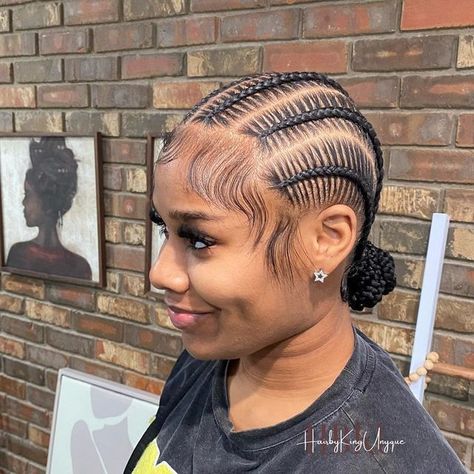 Stitch Braids Cornrows Natural Hair, Five Stitch Braids, Freestyle Stitch Braids With Bun, 6 Freestyle Stitch Braids, 6 Braids Cornrows, Two Braids Tutorial, Six Stitch Braids, Red Stitch Braids, 6 Stitch Braids With Design