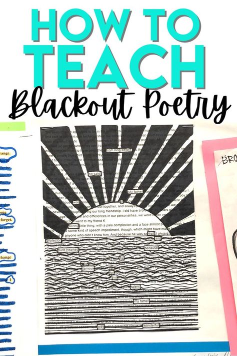Poetry Projects For Middle School, Poetry Therapy Activities, Middle School Ela Projects, Ela Activities Middle School, Poetry Unit Middle School, Middle School Poetry, High School Poetry, Blackout Poetry Art, Poetry Activity
