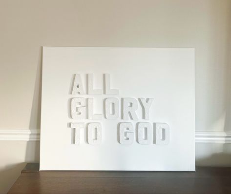 Christianity Plaster Art With Words, Textured Letter Canvas, Diy Letter Canvas Art, White Letters On White Canvas, White Letters On White Canvas Diy, Mollymae Canvas, Plaster Canvas Art Diy, Letters On Canvas, Canvas Word Art