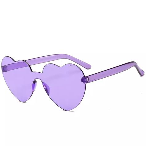 Purple Heart Shaped Rimless Tinted Lens Sunglasses New With Tags Size: One Size Color: Purple Heart Shaped Rimless Tinted Lens Sunglasses Make For A Stunning Statement. Tinted. Heart Shaped Lens. Ultra Light. Eliminates Glare, Blocks Harmful Uv & Absorb Harmful Hev. Sunglasses Case Included No Trades No Modeling Use The Offer Button 15% Off 2 Or More Items Free Gift With Every Order Same Day / Next Day Shipping Purple Sun Glasses, Purple Heart Glasses, Purple Heart Sunglasses, Purple Wishlist, Purple Concert Outfit, Purple Posters, Olivia Concert, Purple Fashion Outfit, Animal Sunglasses