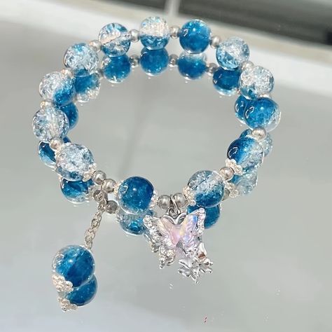 Faster shipping. Better service Spiderman Seed Bead Bracelet, Bracelet Astethic, Butterfly Charm Necklace, Pink And Blue Bracelets, Blue Butterfly Decorations For Party, Glass Beaded Jewelry, Blue Bead Bracelet Ideas, Beaded Crystal Bracelets, Glass Bracelet Ideas