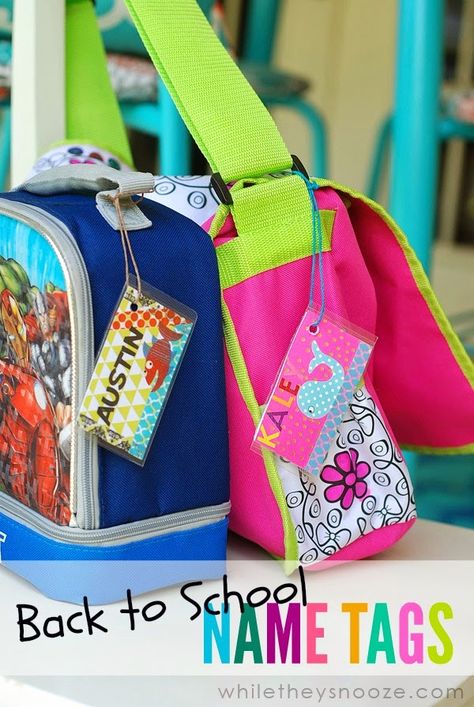 While They Snooze: Back to School Name Tags @elmersproducts #CraftandCleanUp #pmedia #ad Organisation, Diy Backpack Name Tags, Backpack Name Tags Diy Cricut, Back To School Name Labels, Backpack Name Tags, Laminate Ideas, Name Tags Ideas, Name Tag Ideas, School Name Tags
