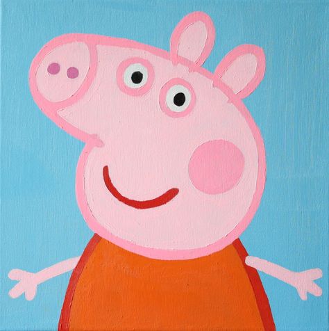 Croquis, Tela, Peppa Pig Painting Ideas, Peppa Pig Watercolor, Peppa Pig Canvas Painting, Peppa Pig Painting Canvases, Pig Acrylic Painting, Peppa Pig Painting, Painted Parking Spaces Ideas