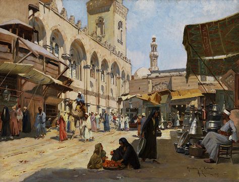 Alberto Rossi - Arab Market in Kaloun [1907] | par Gandalf's Gallery Arabic Market, Middle Eastern Art, Arabian Art, Old Egypt, Academic Art, Islamic Paintings, Eastern Art, Cairo Egypt, Art Prints For Sale