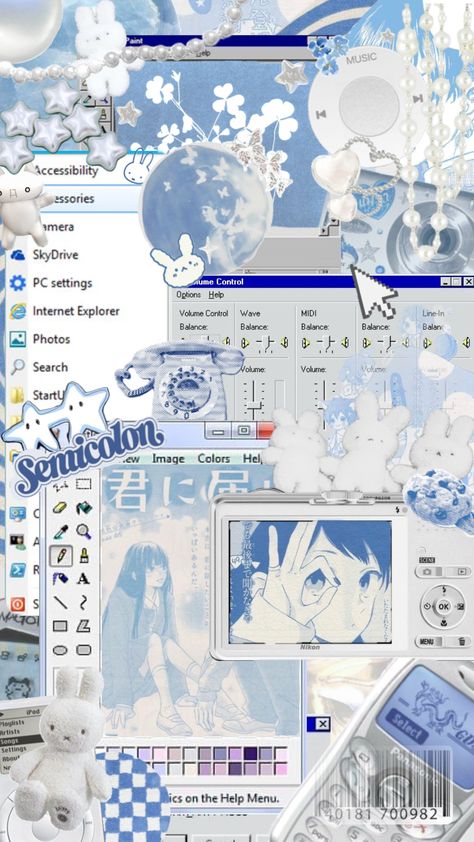Kawaii, Cute Blue Wallpapers Iphone, Y2k Blue Aesthetic, Cool Blue Wallpaper, Y2k Blue, Blue Y2k, Whimsical Art Journal, Iphone Wallpaper Stills, Pretty Wallpapers Tumblr