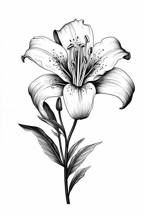 Drawing Of A Lily, Lilly Flower Drawing, Stargazer Lily Tattoo, Lilly Tattoo Design, Lineart Anime, Lillies Tattoo, Lily Tattoo Design, Art Lineart, Lilies Drawing