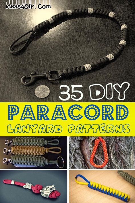 35 DIYParacord Lanyard Patterns with Instreuctions! #DIY #ParacordLanyard #ParacordLanyardPatterns #ParacordProjects Paracord Knife Lanyard Diy, Paracord Lanyard Instructions, Paracord Diy Projects, Paracord Knife Lanyard, Paracord Weaves Pattern, Things To Make With Paracord, Paracord Keychain Instructions, Lanyard Patterns, Paracord Projects Tutorials