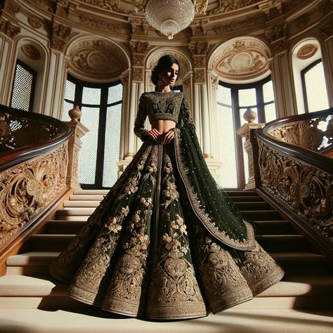 Discover the Beauty of a Dark Green Bridal Lehenga for Your Wedding (2) Pakistani Bridal Wear Green, Emerald Green Lehenga Bridal, Emerald Green Bridal Lehenga, Green Desi Wedding, Dark Green Bridal Lehenga, Dark Green Lengha, Green Lehenga Bridal, Green Wedding Lehenga, Green Bridal Lehenga