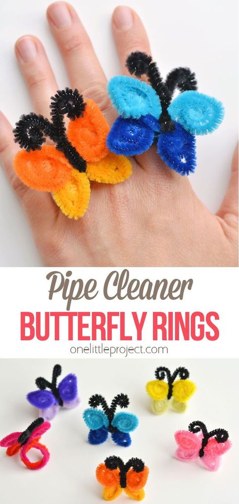 Pipe Cleaner Crafts, Pipe Cleaner Butterfly, Babysitting Crafts, Butterfly Rings, Fun Summer Crafts, Butterfly Crafts, Camping Crafts, Butterfly Ring, Childrens Crafts