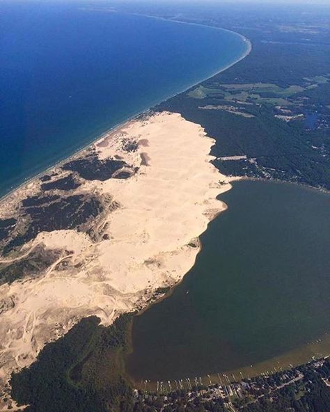 Check out this aerial view of Silver Lake, the Silver Lake Sand Dunes, and Lake Michigan  #mibeachtowns : @silverlakemichigan Nature, Silver Lake Sand Dunes Michigan, Sand Dunes Michigan, Silver Lake Sand Dunes, Lake Michigan Beaches, Michigan Beaches, Dream Cruise, West Michigan, Pure Michigan