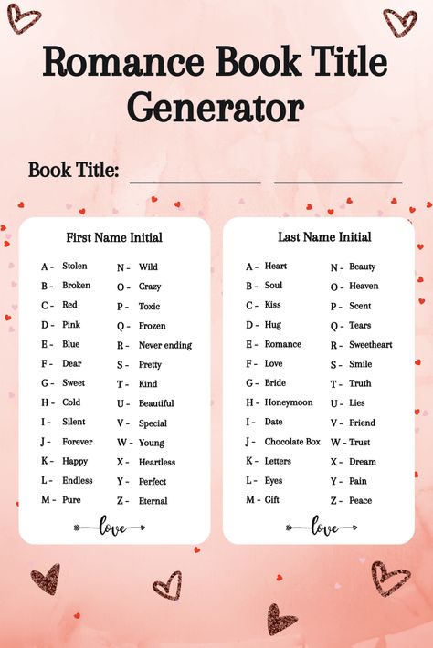 Good Title Ideas, Wattpad Stories Names Ideas, Title For Wattpad Story, Titles For Story Writing, Wattpad Book Names Ideas, Story Name Ideas Writing Prompts, Fantasy Romance Book Title Ideas, Good Wattpad Story Names, Romance Book Name Generator