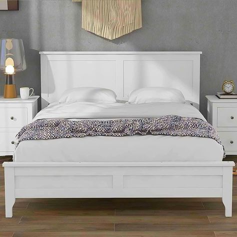 PRICES MAY VARY. [Modern Style Full Size Bed Frame] - This full bed frame is designed with a clean, classically inspired silhouette that gives off a hue of subtle elegance. It masterfully blends with all styles of home decoration, and helps to complete and enhance the look of any bedroom. which suit for kids teens adults girls and boys. [Full Size Platform Bed with Headboard] - This full platform bed with 38.2"height headboard in simple and modern appearance which is suitable for any home decor, Beautiful Bed Designs, White Queen Bed, Cama King Size, Bed Platform, Wood Platform Bed Frame, Full Size Platform Bed, Wooden Platform Bed, Full Size Bed Frame, Queen Size Platform Bed