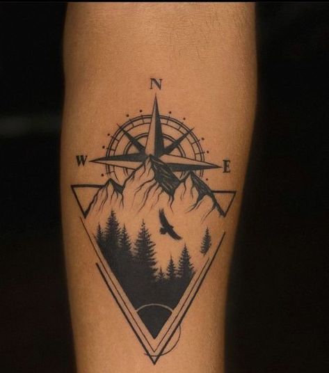 Finding True North: The Allure of Compass Tattoos for Men 2023 - mens-club.online Outdoor Theme Tattoo Sleeve, Adventure Compass Tattoo, Farrier Tattoos, Compass Tattoo With Mountains, Compass Tattoo Design Men Forearm, Adventure Tattoo Men, Nature Band Tattoo, Compass Arm Tattoo, Indian Tattoo Men