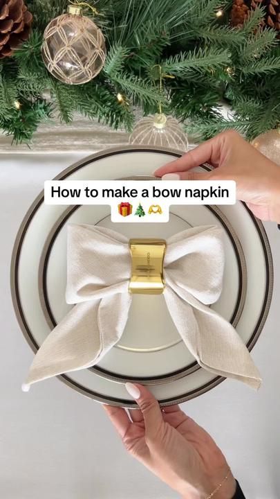 Chantel Mila on TikTok Napkin Ring Folding, Chantel Mila, Creative Napkin Fold, Napkins Wedding Table, Bow Napkin, Beautiful Napkin Folding, Fancy Napkin Folding, Christmas Napkin Folding, Cloth Napkin Folding