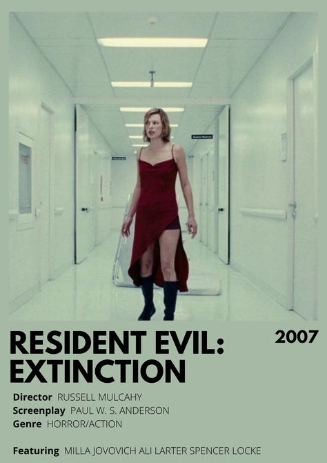 movie poster Resident Evil Movie Poster, Resident Evil Poster, Extinction Movie, Resident Evil Extinction, Evil Alice, Resident Evil Movie, Resident Evil Alice, Dystopian Aesthetic, Spooky Movies