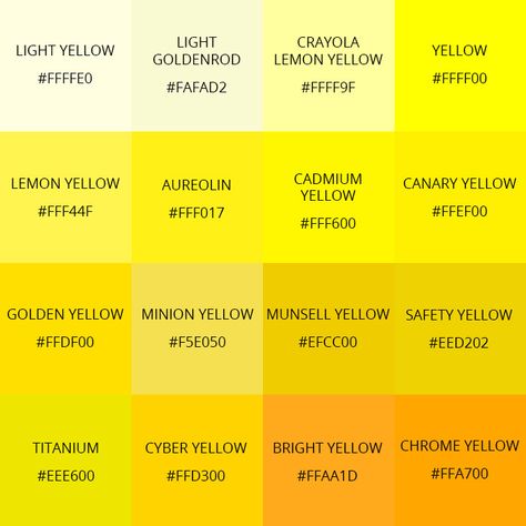 Red Color Names, Shades Of Red Color, 2024 Colors, Shades Of Yellow Color, Yellow Minion, The Color Yellow, Yellow Palette, Color Symbolism, Hex Color Palette