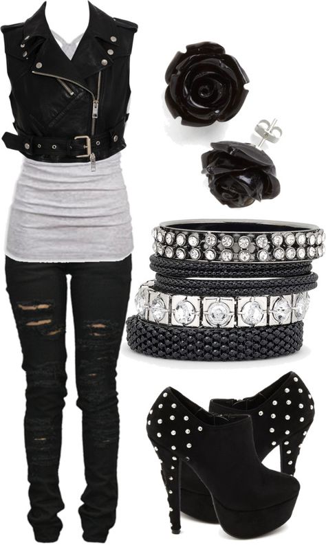 "edgy rocker girl" by karlibugg on Polyvore Biker Outfits, Mode Teenager, Moda Rock, Mode Rock, Rocker Girl, Biker Outfit, Look Rock, Rock Punk, Emo Outfits