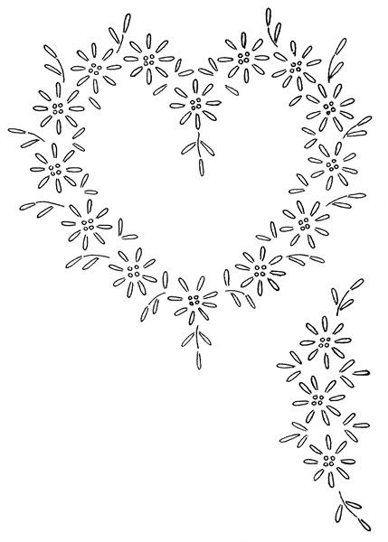 Lazy Daisy Heart Embroidery Pattern - Vintage Crafts and More Patchwork, Lazy Dazy Embroidery Design Motif Flower, Lazy Daisy Embroidery Design Pattern, Lazy Daisy Embroidery Design Motifs, Embroidery Pattern Templates, French Embroidery Patterns Vintage, Lazy Daisy Embroidery Design, Embroidery Templates Free Printable, Daisy Embroidery Pattern