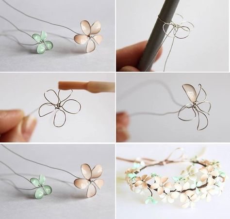 Nail polish isn't just for your fingernails anymore, as these clever nail polish DIY's prove! I'm ready to use nail polish bottles and get to crafting! Wire Craft, Flower Jewelry Diy, Nail Polish Tutorial, Nail Polish Flowers, Nail Polish Jewelry, Wire And Beads, Nail Polish Crafts, Diy Nail Polish, Wire Flowers