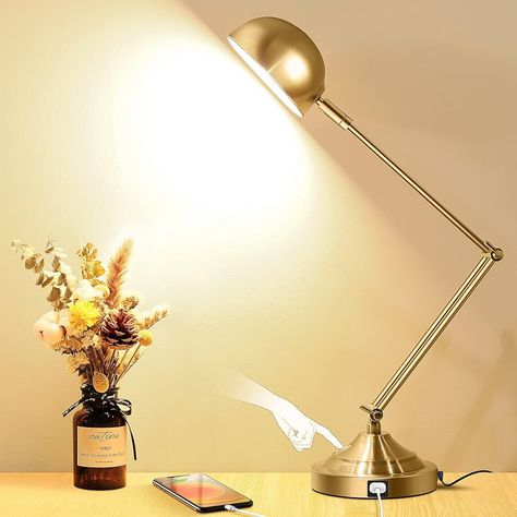 Amazon.com: Architect Gold Desk Lamp Dimmable with USB Port, Adjustable Touch Control Vintage Desk Lamp 3 Color Modes, Brass Metal Desk Lamp Retro Style Reading Light for Home Office Desk Bedside Table : Electronics Gold Desk Lamp, Gold Desk Lamps, Architect Table, Vintage Desk Lamp, Brass Desk Lamp, Gold Desk, Lamp Retro, Brass Desk, Metal Desk