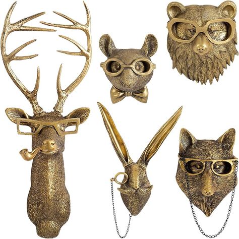 Amazon.com: GUASDIE Animal Heads Wall Decor, Faux Deer Head Mount, Animal Sculptures Wall Decor, Resin Animal Head Wall Hanging Decoration for Living Room Bedroom Kitchen Gift,5pcs : Home & Kitchen Decor With Deer Mounts, Deer Head Mount, Deer Heads Mount, Office Upgrade, Faux Deer Head, Animal Head Wall Decor, Animal Head Wall, Dark Academia Decor, Decoration For Living Room