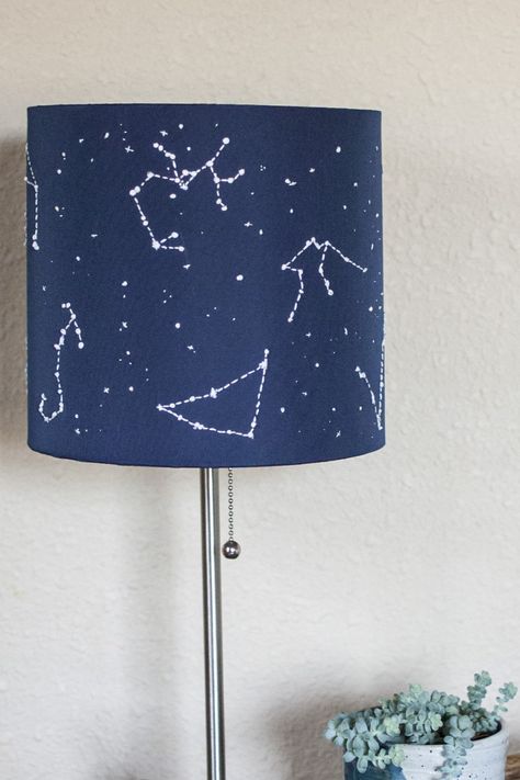 DIY constellation star lamp shade Spiral Scouts, Constellation Lamp, Diy Constellation, Star Lampshade, Shabby Chic Lamp Shades, Antique Lamp Shades, Lampshade Makeover, Rustic Lamp Shades, Shabby Chic Lamps