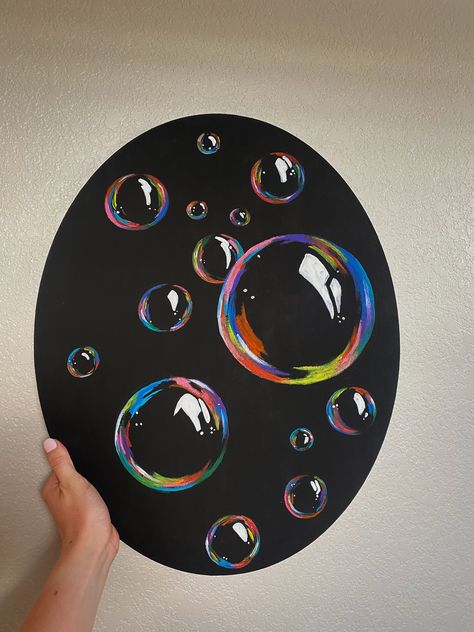 Oval canvas hand painted bubbles in acrylic paints. One of a kind original! realistic bubble art. Painted Bubbles, Bubbles Painting, Pintura Hippie, Oval Canvas, Rainbow Bubbles, Bubble Painting, I Love Drawing, Posca Art, Hippie Painting