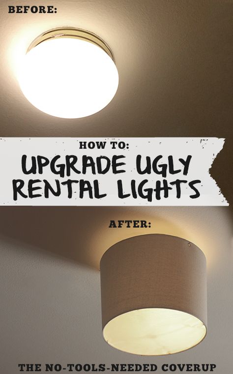 Cheap and easy fix for ugly apartment/builder grade lighting. Boho Apartment, Apartment Hacks, Cheap Apartment, Builder Grade, Diy Casa, Cute Dorm Rooms, Rental Decorating, Décor Boho, Apartment Life