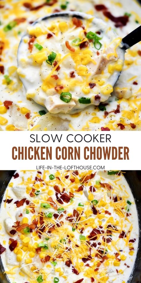 Chicken Bacon Corn Chowder Crockpot, Creamy Chicken Corn Soup Recipes, Crockpot Potato Corn Chowder, Gluten Free Chicken Corn Chowder, Crockpot Soup Recipes Chicken, Chicken Potato Soup Crockpot, Chicken Corn Chowder Crock Pot, Crockpot Chicken Corn Chowder, Slow Cooker Chicken Corn Chowder