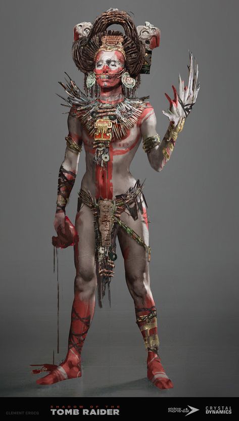 ArtStation - SHADOW OF THE TOMB RAIDER: MISC CHARACTERS., Crocq Clement Samana, Shadow Of The Tomb Raider, Aztec Culture, Mayan Art, Aztec Warrior, The Serpent, Aztec Art, Lara Croft, Arte Fantasy