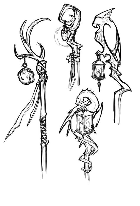 Trident Drawing Reference, Magic Wand Drawing Reference, Witch Riding Broom Drawing Reference, Staff Art Design, Staff User Pose, Witch Staff Drawing, Potion Belt Drawing, Wizards Staff Drawing, Amulet Drawing Reference