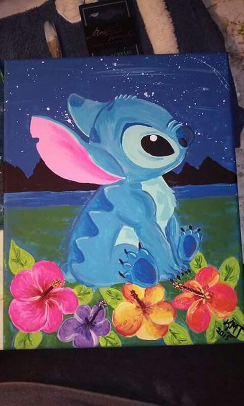 Stitch and flowers painting kmj art & creations on fb Diy Canvas Art Quotes, Art Mini Toile, Disney Canvas Paintings, Canvas Painting Quotes, Disney Canvas Art, Disney Canvas, Canvas Art Quotes, Disney Paintings, Canvas Tent