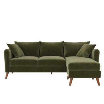 Small Space Sectional Sofa, Small Space Sectional, Sofa With Pillows, Couch Seats, Velvet Sectional, Green Couch, Green Sofa, Upholstered Sectional, Living Room Spaces