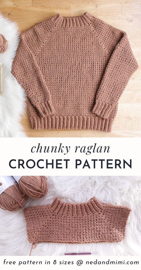 This chunky crochet raglan sweater is a cozy winter wardrobe staple! It is worked from the top down using #5/bulky yarn so it works up really quickly, and you can try it on as you go. The pattern is written for 8 sizes (XS - 4X). And the entire sweater is crocheted using a single stitch, so it's a great pattern to try if this is your first crochet sweater or pullover. Crochet Cozy Sweater Pattern Free, Double Crochet Sweater Pattern Free, Outfits With Jegging, Pull Over Crochet Sweater, Crochet Sweater Embroidery, Sweater Free Pattern Crochet, Crochet Sweater Top Down Free Pattern, Single Crochet Sweater Pattern Free, Crochet Sweater Easy Pattern