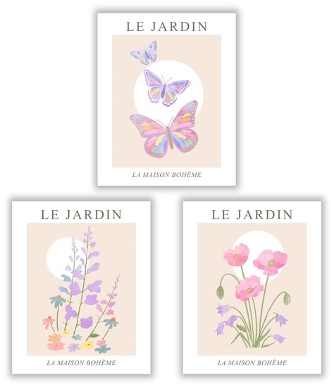 PRICES MAY VARY. ✔️ THE PERFECT GIFT IDEA - The best collection of Le Jardin painted in a watercolor painting art style. 3 ea pastel wall decor prints will be a great gift for best homes, or you can decorate the room with art. These pastel painting art prints will be loved and appreciated by them. You can give away these special modern watercolor painting art print set in birthday gift. Our high quality, reasonably priced wall decoration is the perfect gift for best friends. ✔️ CUTE AND ADORABLE Purple Wall Prints, Aesthetic Flower Market, Room Decor Butterfly, Danish Pastel Room Decor, Posters For Room Aesthetic, Butterfly Room Decor, Modern Watercolor Paintings, Posters For Room, Pastel Wall Decor