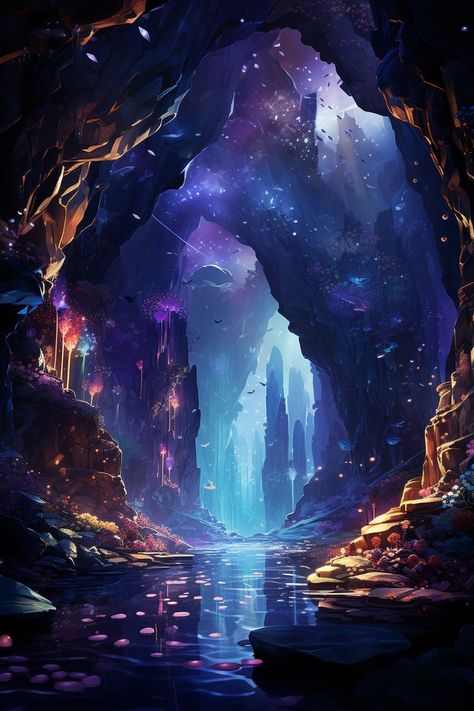 Underwater Cavern, Fantasy Landscape Art, World Underwater, Underwater Drawing, Background Fantasy, Art Underwater, Fantasy World Map, Underwater Art, Digital Art Fantasy